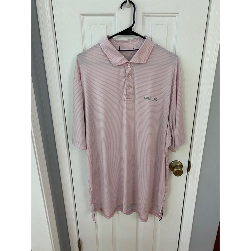 RLX Ralph Lauren Polo Shirt Mens XXL Pink Striped Wicking Performance Golf Short